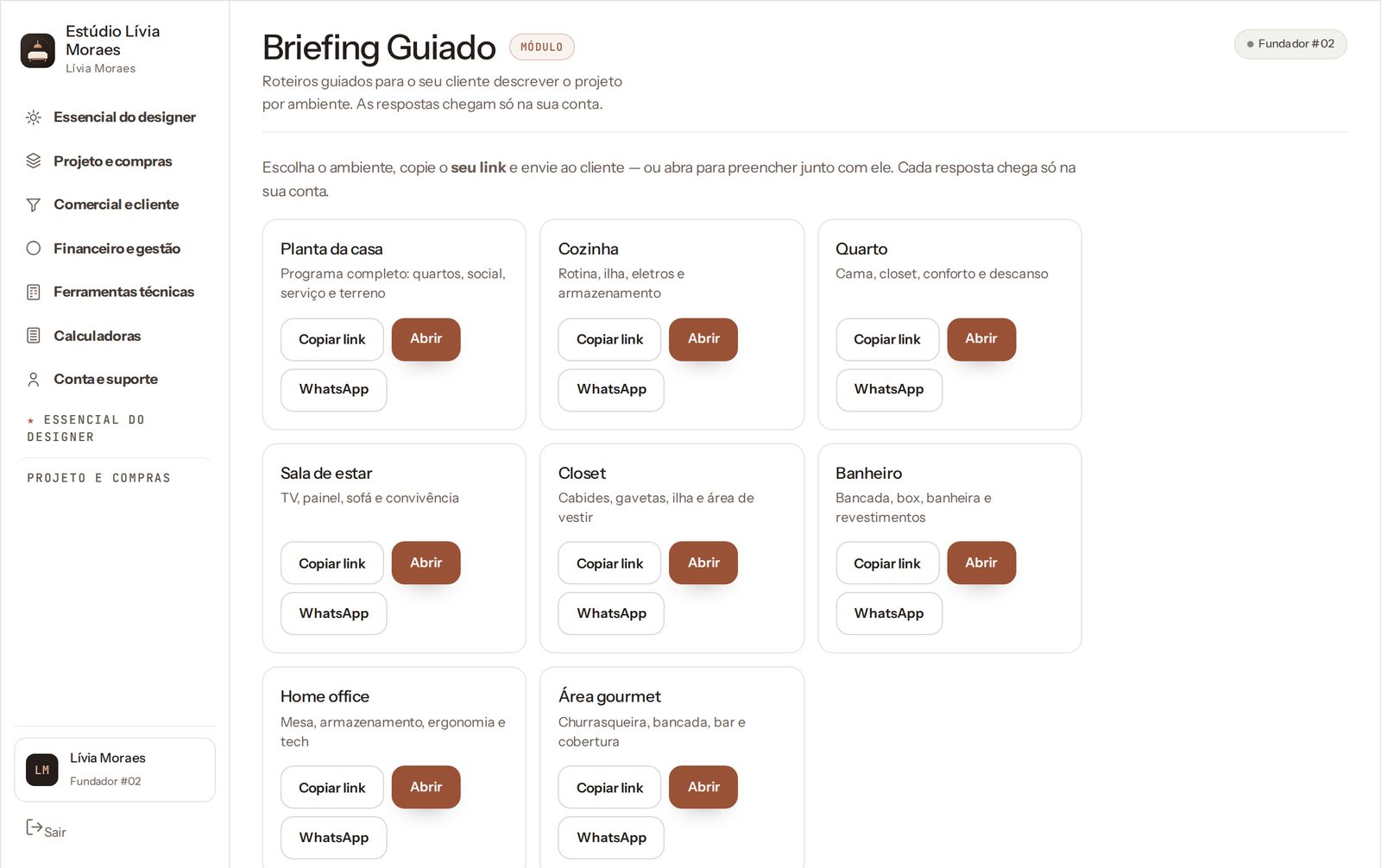 Tela do Briefing Guiado no Studio Interiores Pro